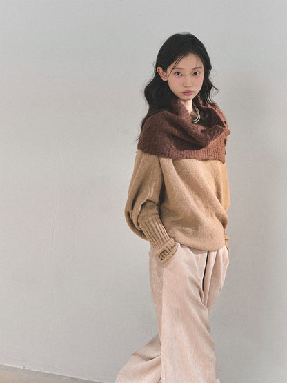 少也眼 “Embers of Sunset” Mini Faux-Knit Shoulder Wrap – Gray & Cocoa