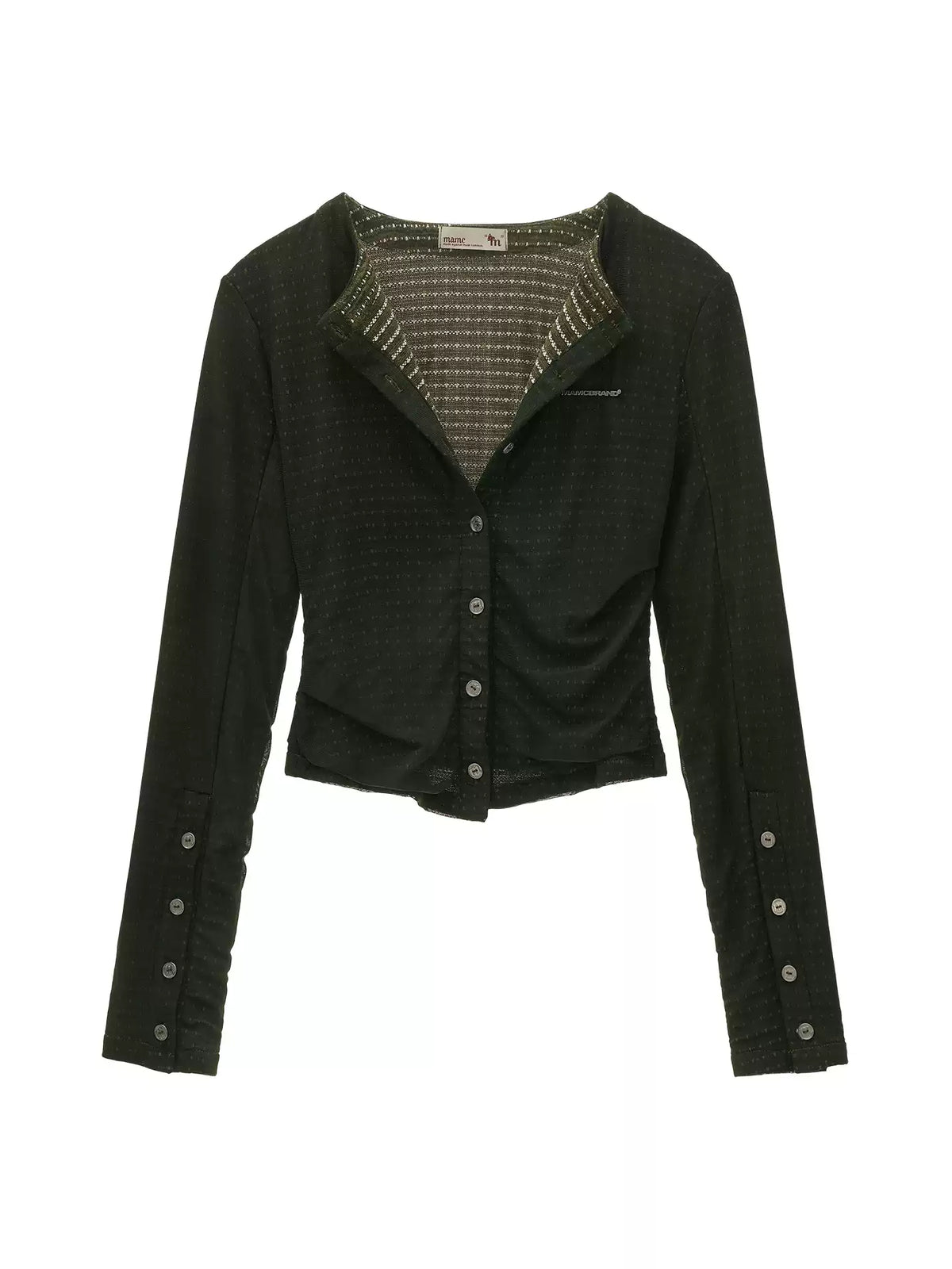 MAMC - Green Textured Jacquard Knit Cardigan with Decorative Buttons