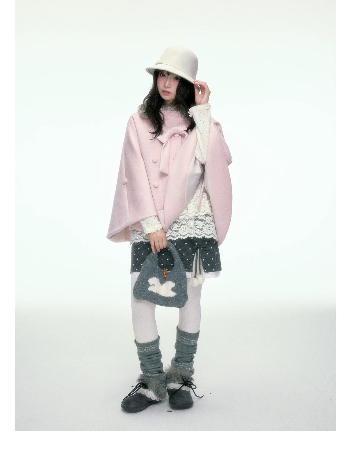 BIBIBENCY - Pink Wool-Blend Double-Breasted Coat
