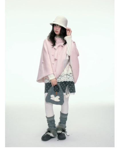 BIBIBENCY - Pink Wool-Blend Double-Breasted Coat