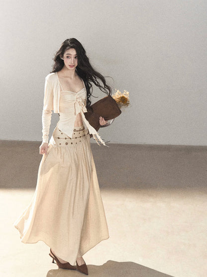 AOMALM - Cream Linen-Blend 3-Piece Set with Beaded Details