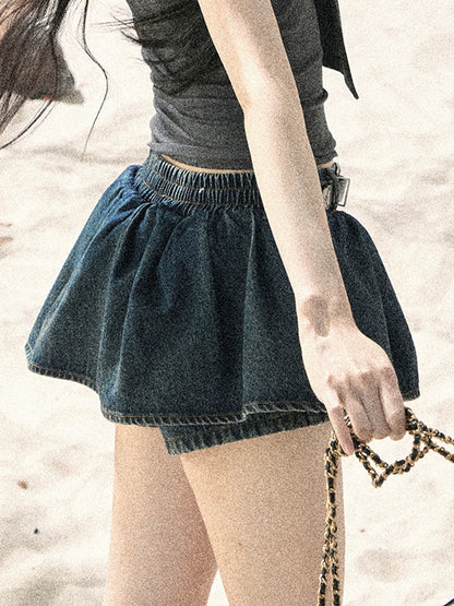 "Shimmer Across the Sea" Denim Bubble Skort (Rock Black/ Vintage Blue)