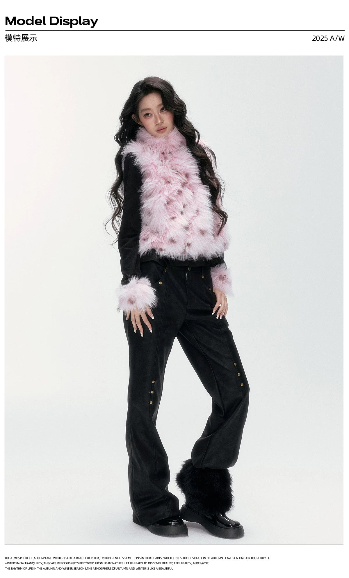 24olvides - Black and Pink Polka Dot Faux Fur Vest