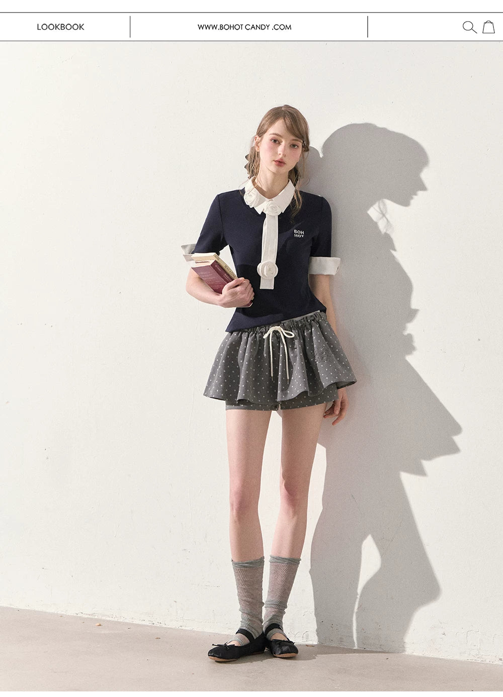 "Beyond the Classroom" Navy Layered Knit Top with Floral Tie
