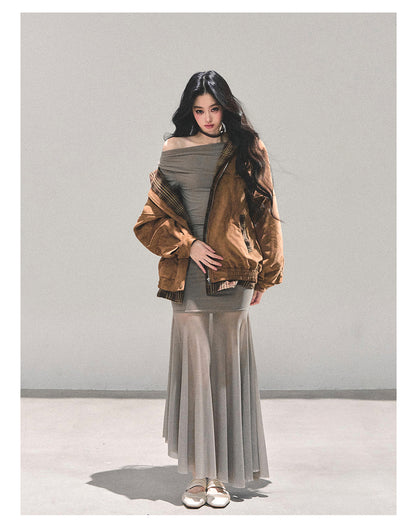 少也眼 "The Silent Heiress" Ash Camel Slim-Fit Evening Maxi Dress 76867845