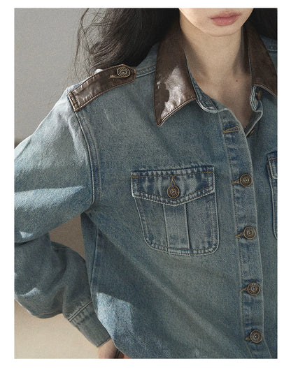 AOMALM - "Borrowed Sunshine" Vintage Blue Denim Commuter Set (Top + Shorts with Belt)