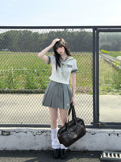 “Daisy & Spring Twins” White Sailor School Uniform Set