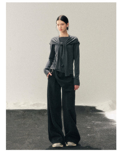 040126 "Orlane Academy" American Preppy Knit Top & Shawl Set - Paris Gray