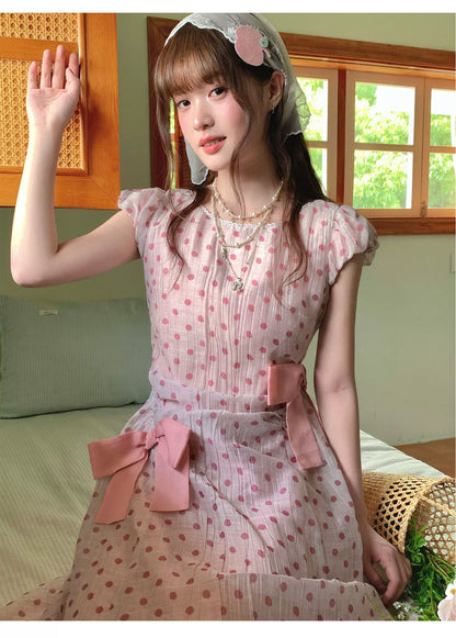 [RF] “Pink Mist Polka” Vintage Polka Dot Maxi Dress