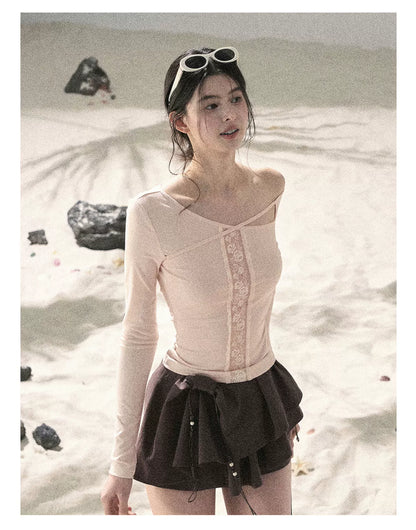 "Layered Petals in Motion" Chestnut Brown Ruffle Skort 5324853