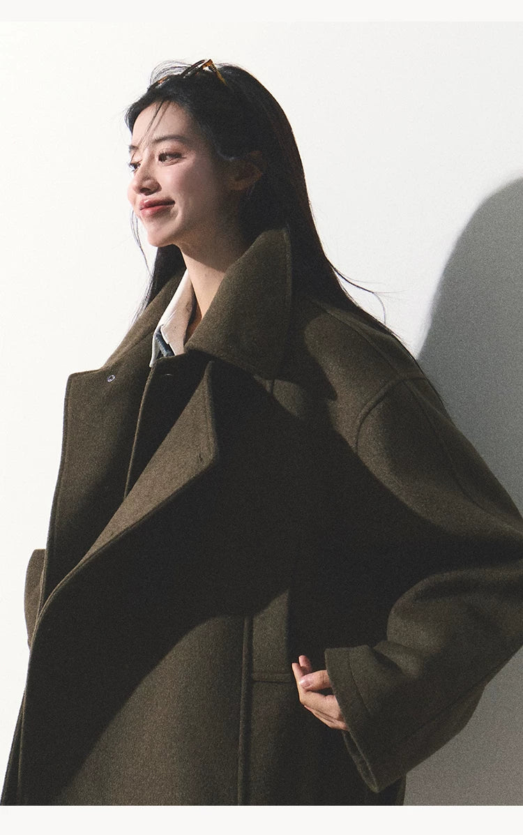 OAKMOO/ "The Flowers Are in Full Bloom" Jade Green Wool-Blend Short Belted Coat