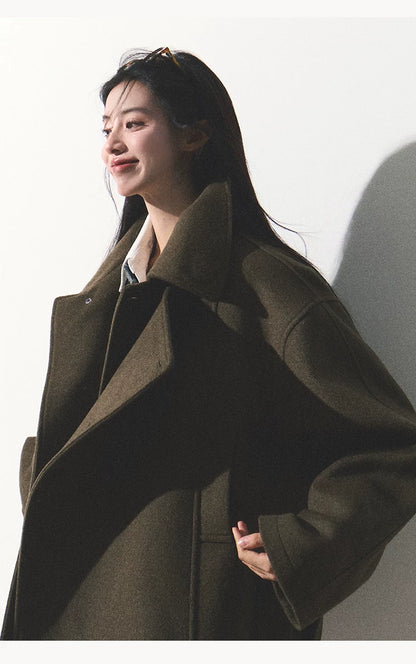 OAKMOO/ "The Flowers Are in Full Bloom" Jade Green Wool-Blend Short Belted Coat