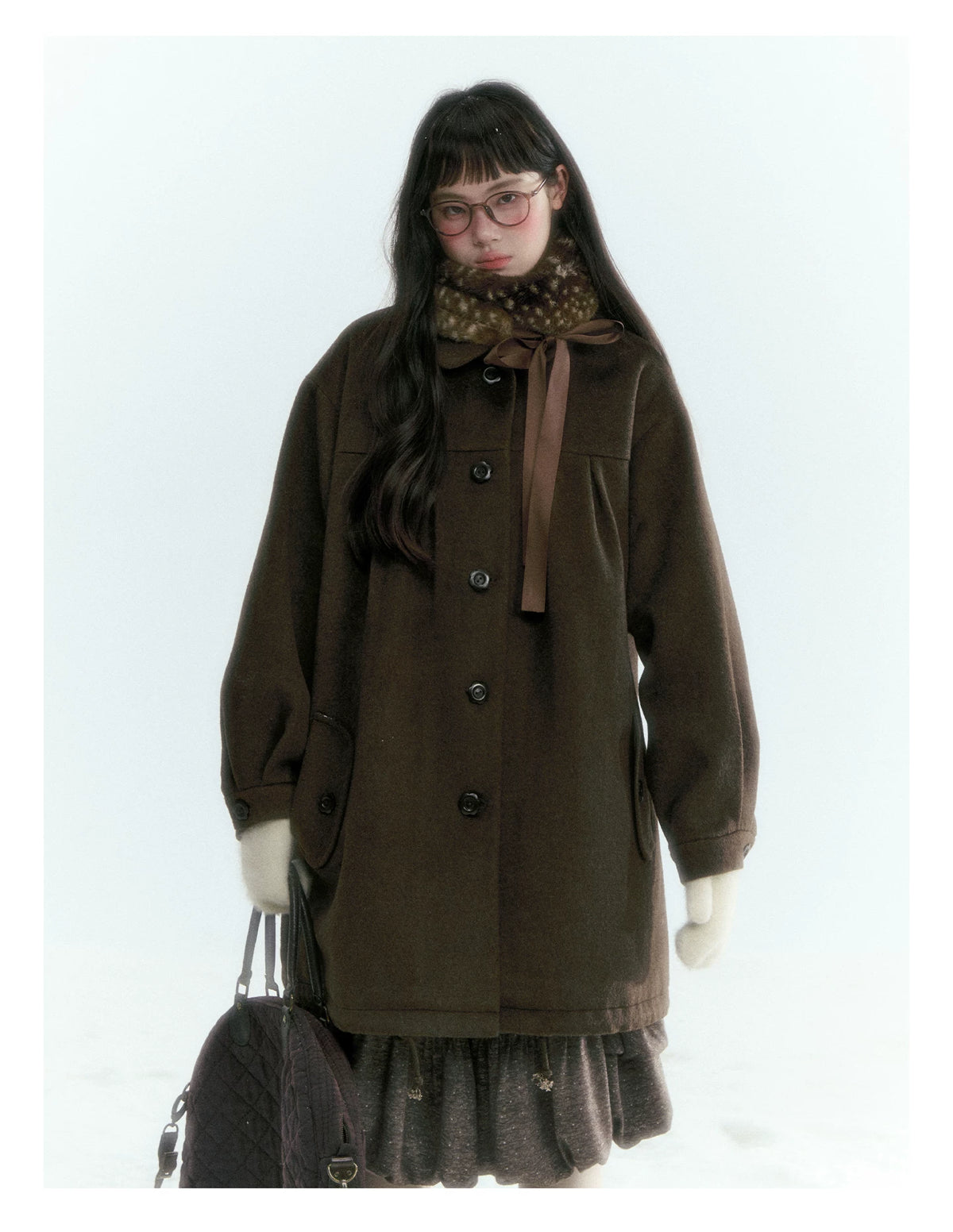 Horridale - [FREE GIFT] Vintage Bow-Tie Faux Fur Collar Scarf (Cream White / Brown)
