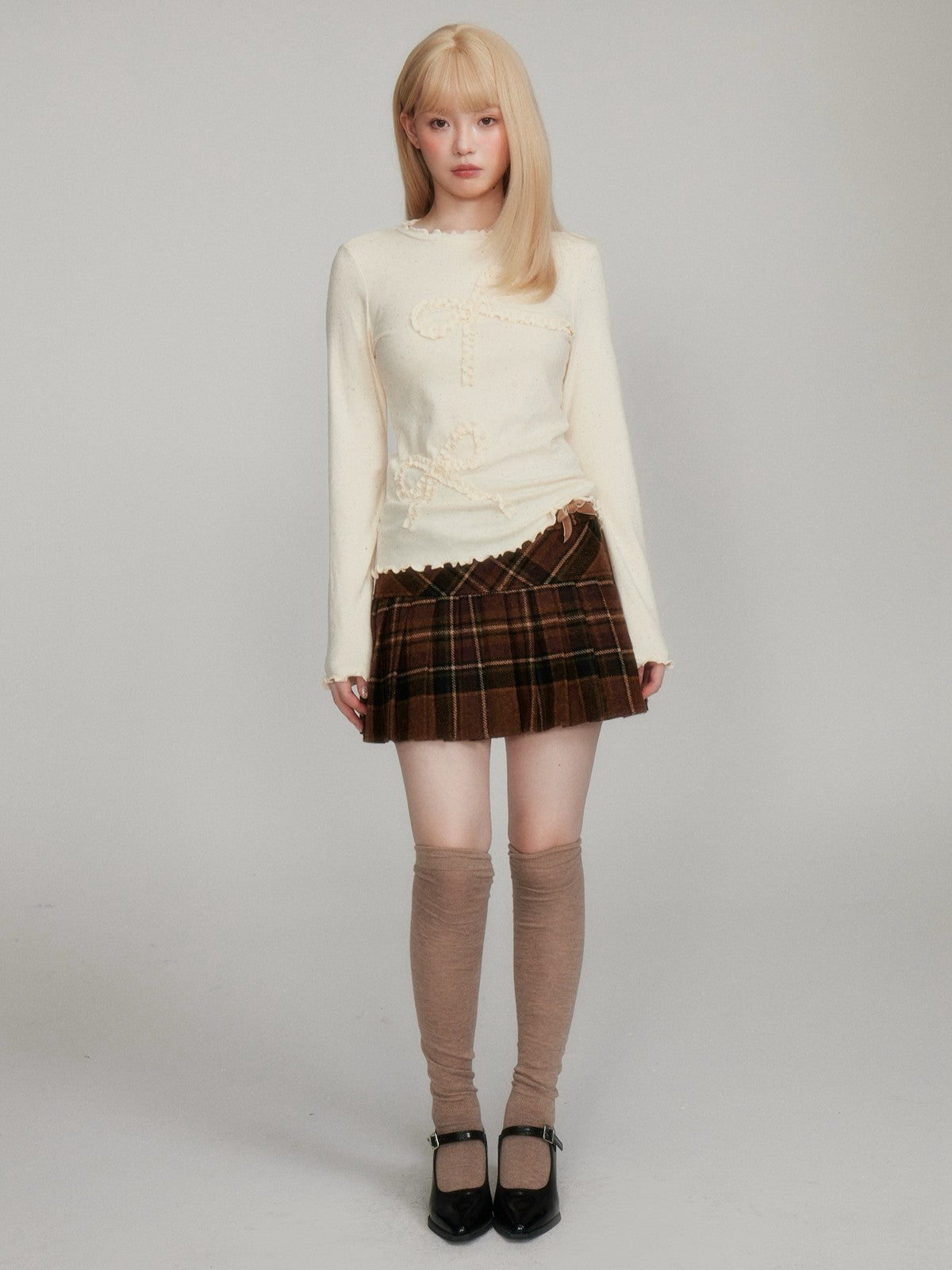 “Cozy Winter Speckled Bow” Lenzing Lyocell Long-Sleeve Base Top - Apricot Yellow M6669