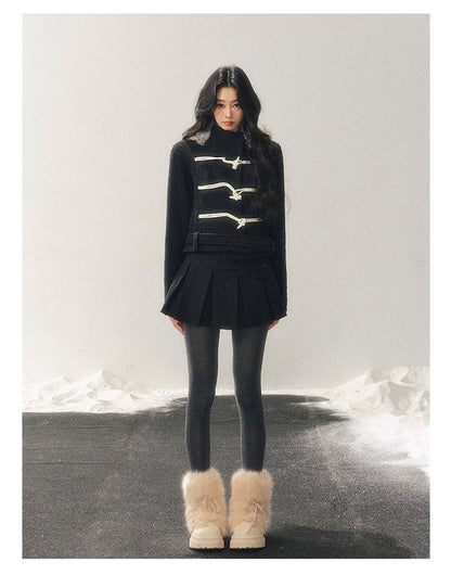 少也眼 "Silent Devotion" Quilted Fringe Wool Coat - Quiet Black