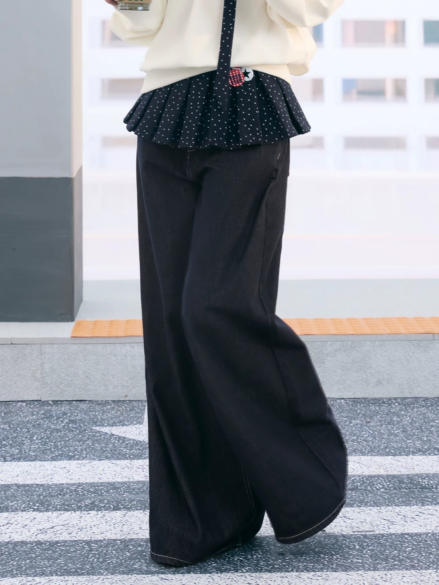 "Starlight Transit" Navy Pleated Mini Skirt