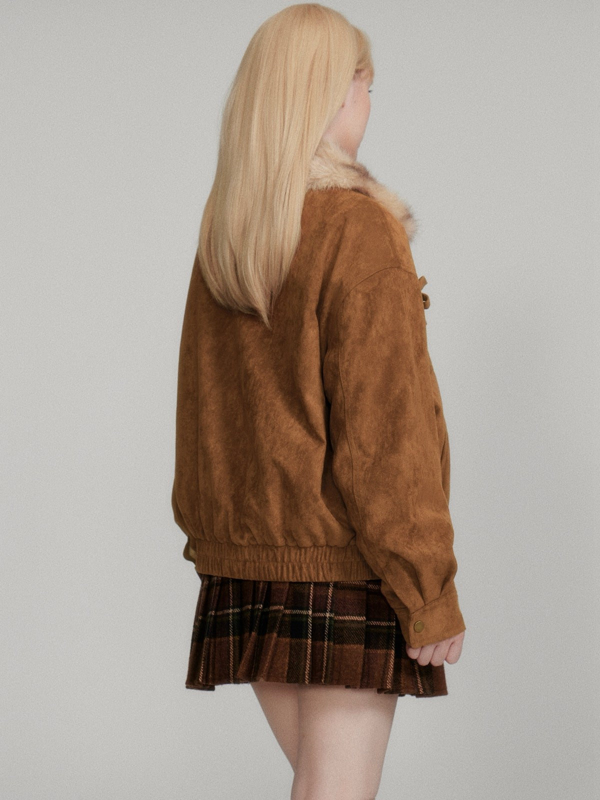 “Maillard Warmth” Yellow-Brown Faux Suede Fleece-Lined Short Jacket M6667