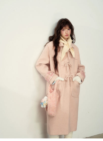 SunsetPark - Vintage Teddy Bear Bow Toggle Wool Coat (Blush Pink / Brown Bear)