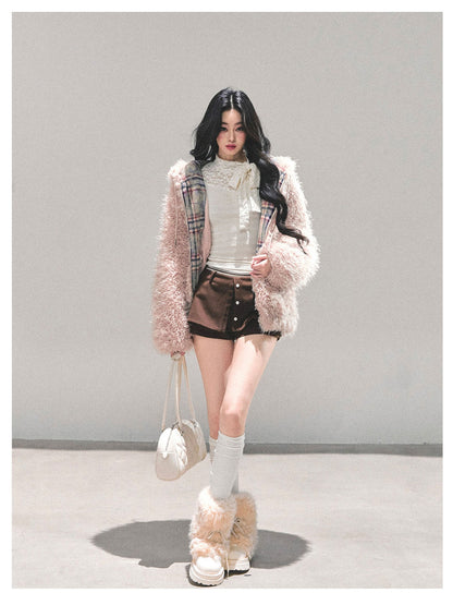 少也眼 "Echoes of a Dream" Pink Sherpa Hooded Jacket
