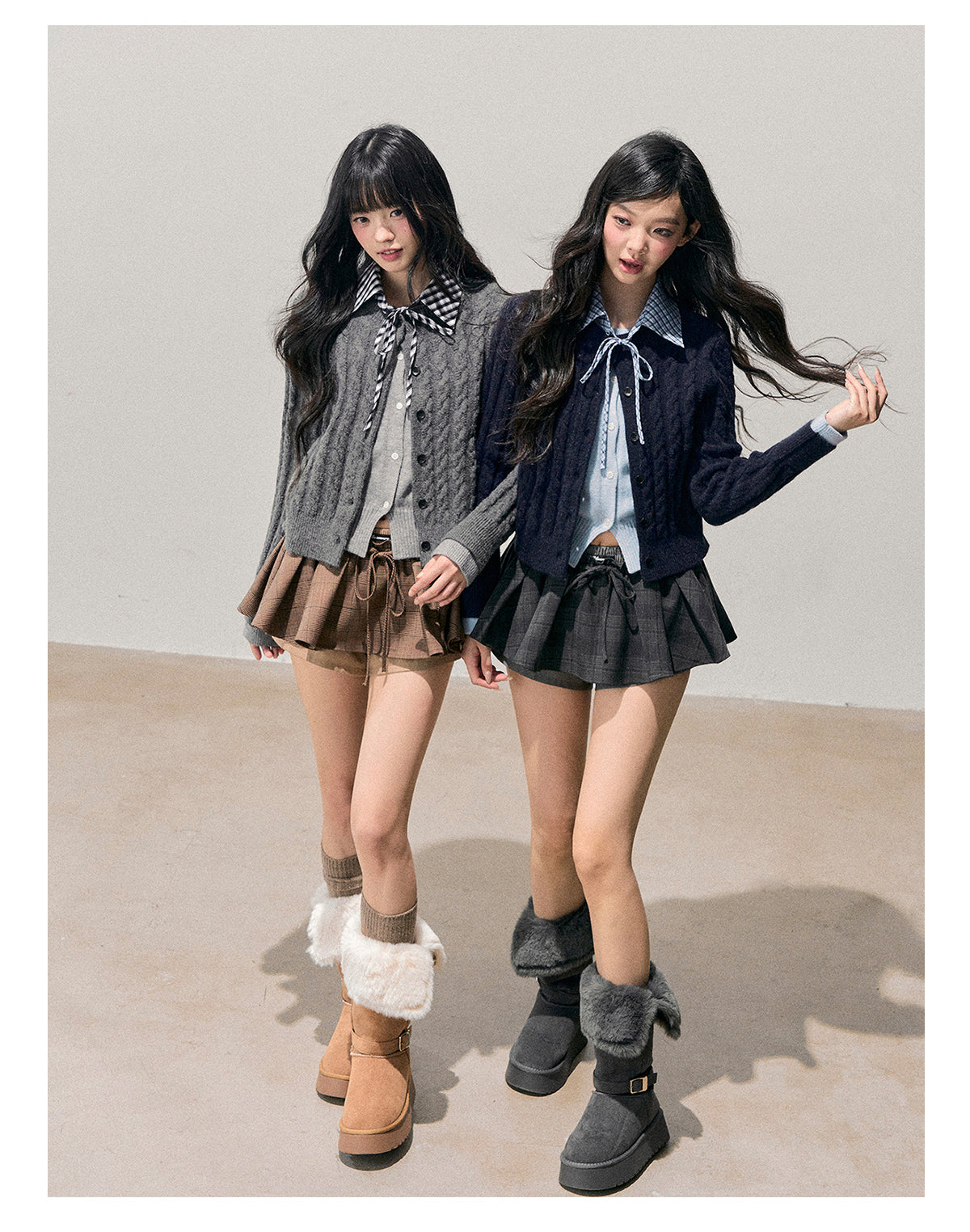 少也眼 “She Sinks into Dusk” Faux-Layered Cable-Knit Cardigan 511256