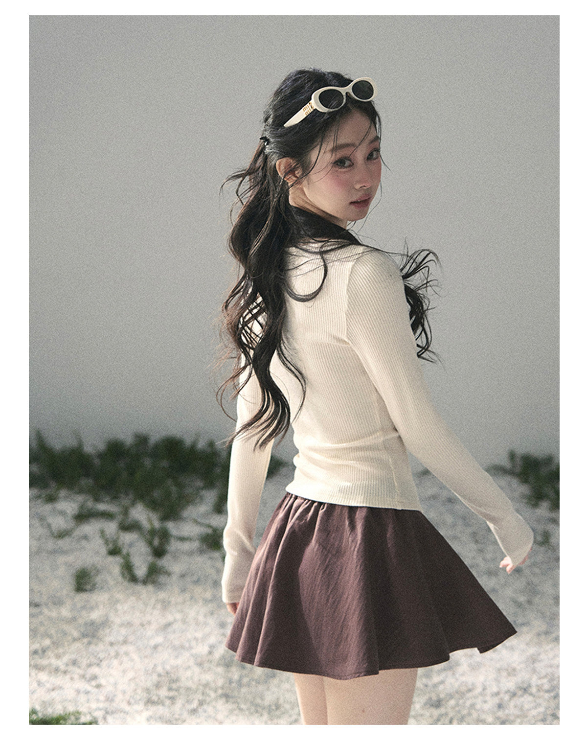 “Day & Night” Milk Apricot Lace Knit Top