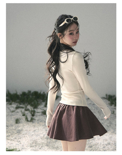 “Day & Night” Milk Apricot Lace Knit Top
