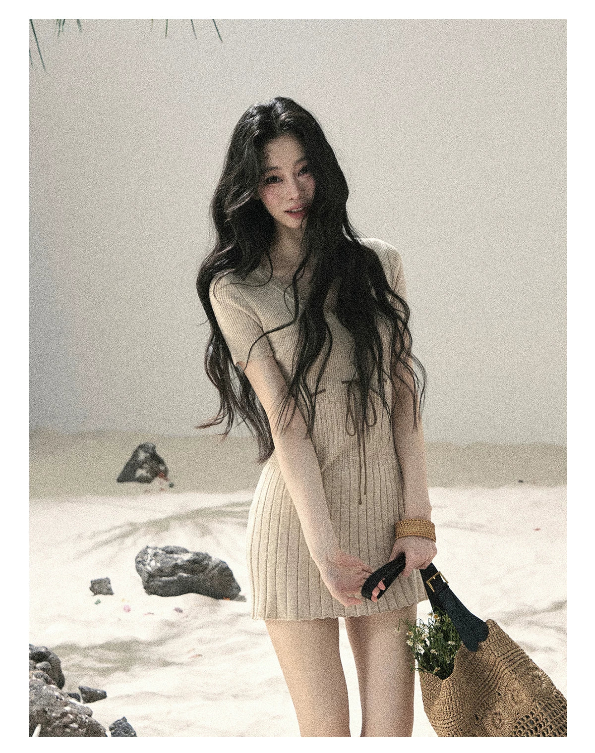 "Whispering Evening Breeze" Oatmeal Knit Lace Bodycon Mini Dress 4534854