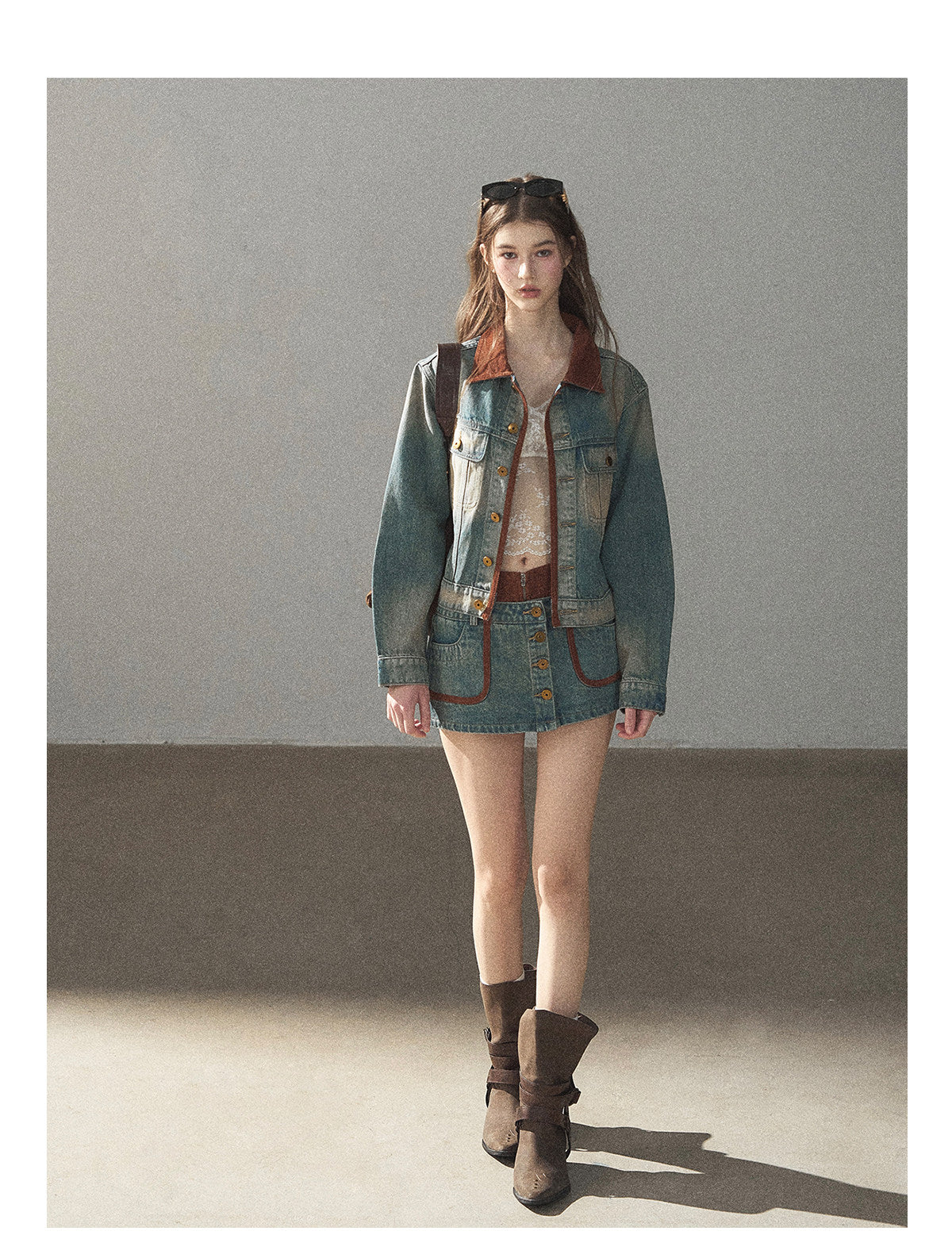170726 "Closer to the Sun" Vintage Blue Denim Jacket & Skort Set