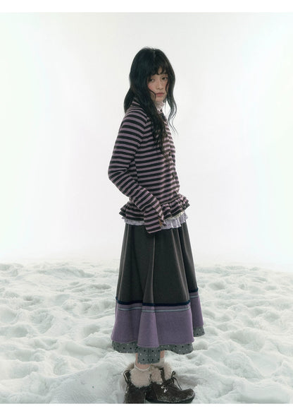 JOVYLLE - Purple Striped Knit Long-Sleeve Layering Top