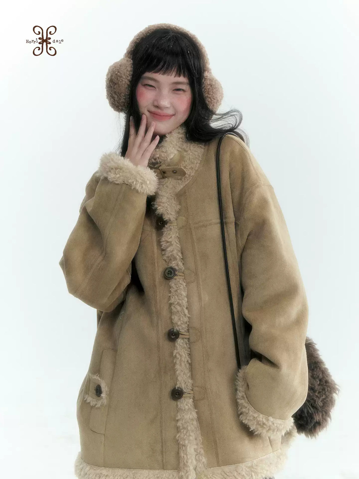 Horridale - Vintage Tan Suede-Effect Sherpa-Lined Stand Collar Jacket