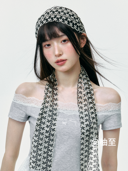 Floral Cutout Lace Scarf – Lightweight Breathable Summer Neck Scarf