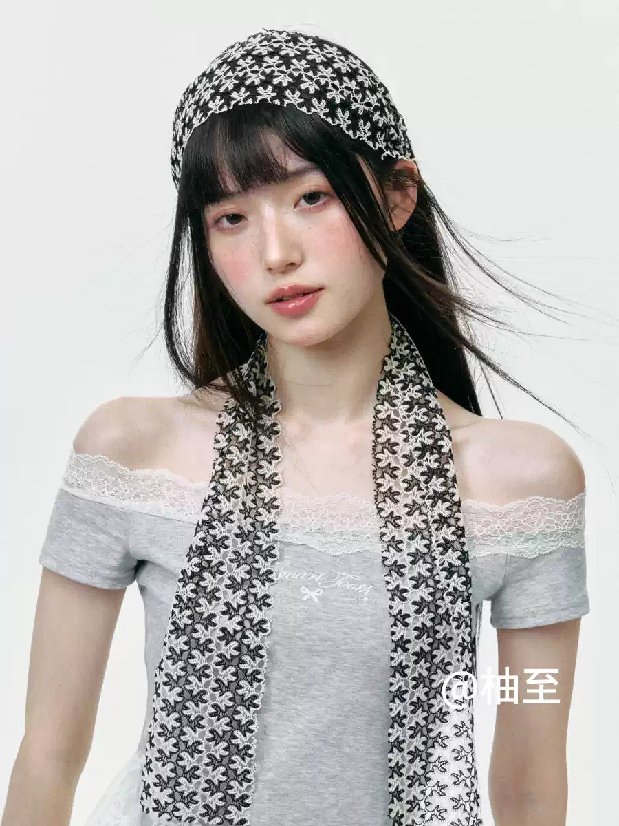 Floral Cutout Lace Scarf – Lightweight Breathable Summer Neck Scarf