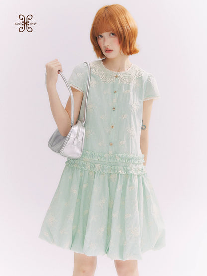 “Mint Lime” Green Stripe Lace Babydoll Dress