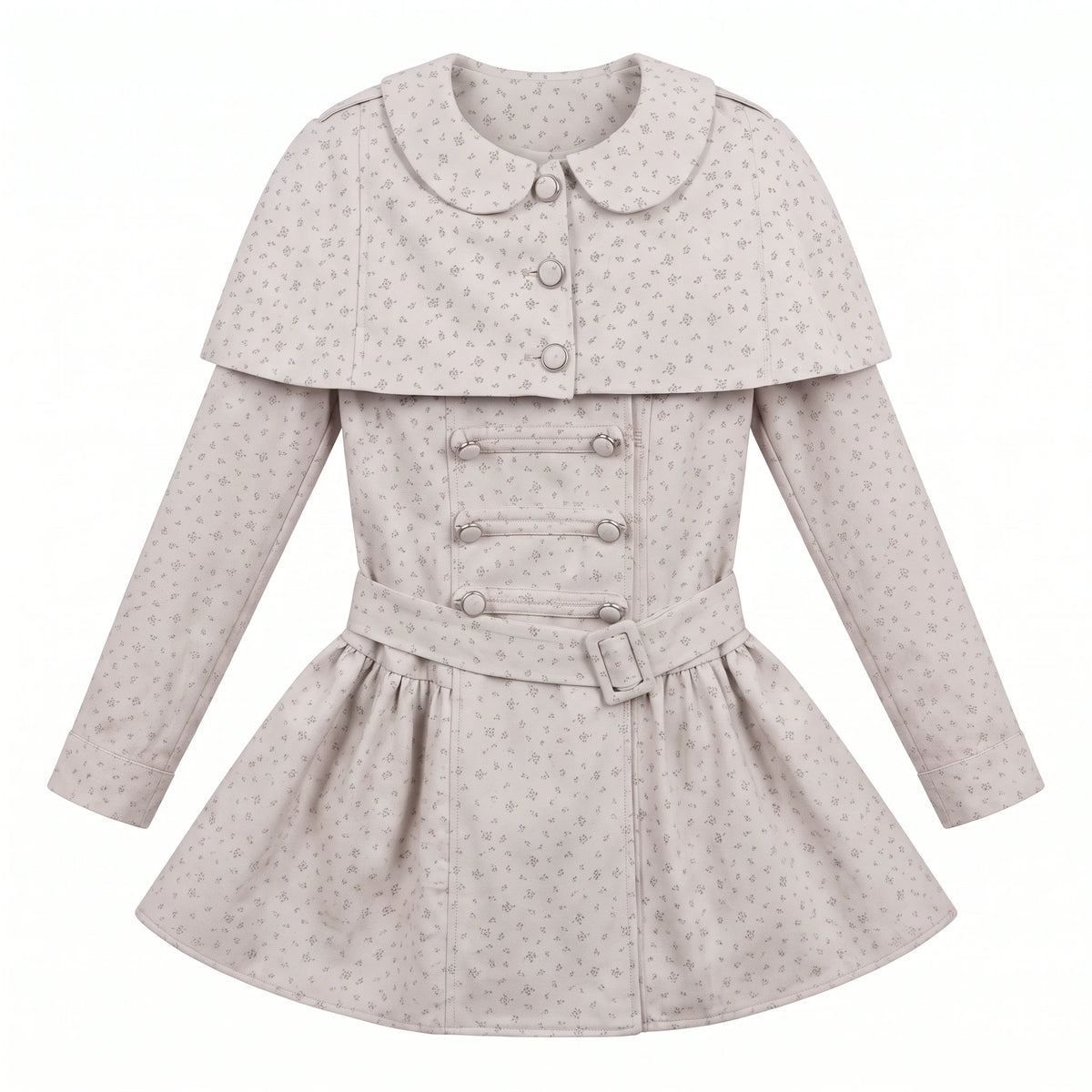 [RF] “Taro Cloud” Pink Double-Breasted Waist-Defined Cape Coat