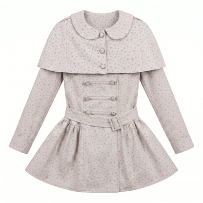 [RF] “Taro Cloud” Pink Double-Breasted Waist-Defined Cape Coat