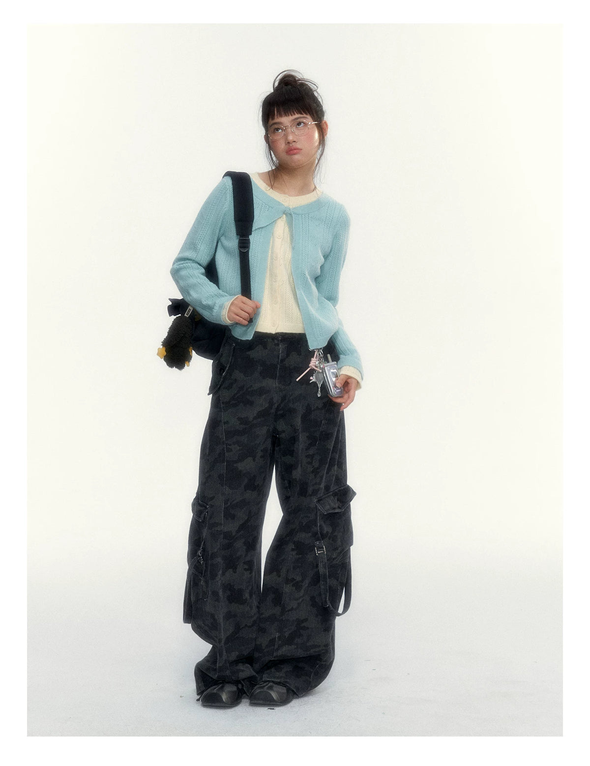 Camouflage Washed Wide-Leg Utility Pants