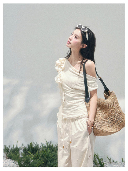 少也眼 “Soft Murmurs in Pale White” Dutch Cheese Cropped Ruffle T-Shirt 141