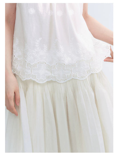 "Light Steps" Oat Apricot Pleated Lace Midi Skirt