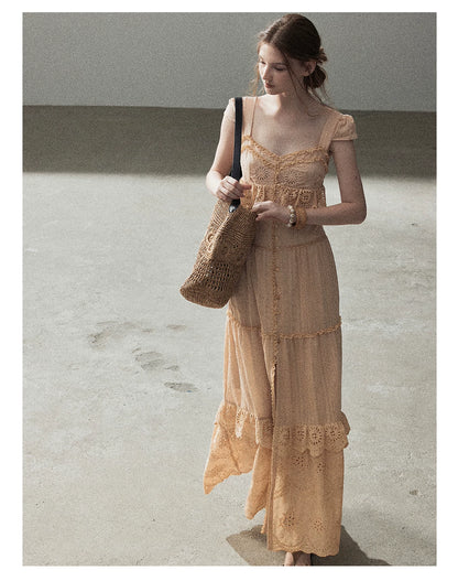 "Where May Meets the Sea" Cinnamon Pink Ruffle Tiered Maxi Dress