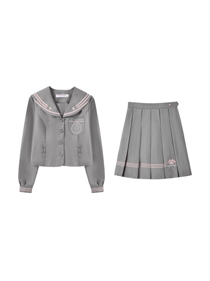 “Melody Blush” Pink-Gray Sailor School Uniform Set