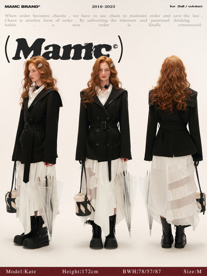 MAMC - Academia Wool Belted Blazer – Double-Breasted Black