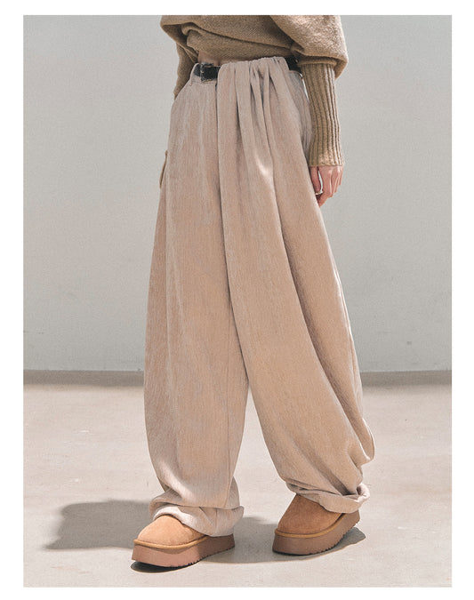 少也眼 “Sunset & Glance” Relaxed Vintage Wide-Leg Trousers with Belt - Light Coffee 1118-2