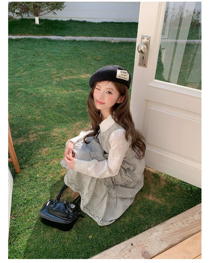 “Woodland Waltz Reverie” Grey Layered Cake Dress
