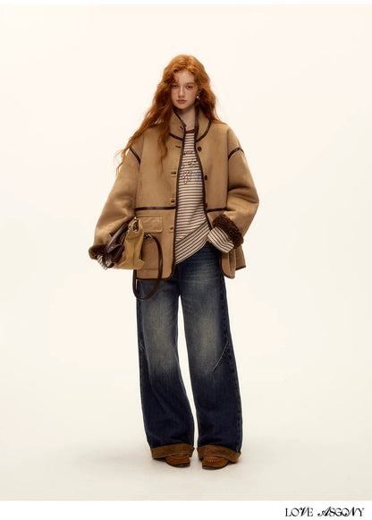 ASGONY - Brown Reversible Suede & Faux Shearling Jacket