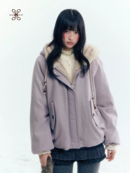 Horridale - Reversible Vintage Puff Jacket with Faux Fur – Misty Purple