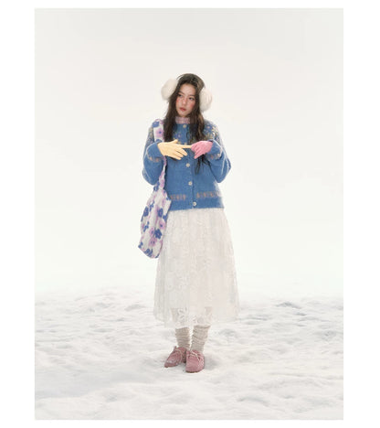 CANSTORE - "Moonflower Lace" Ivory Midi A-Line Skirt with 3D Floral Appliqués
