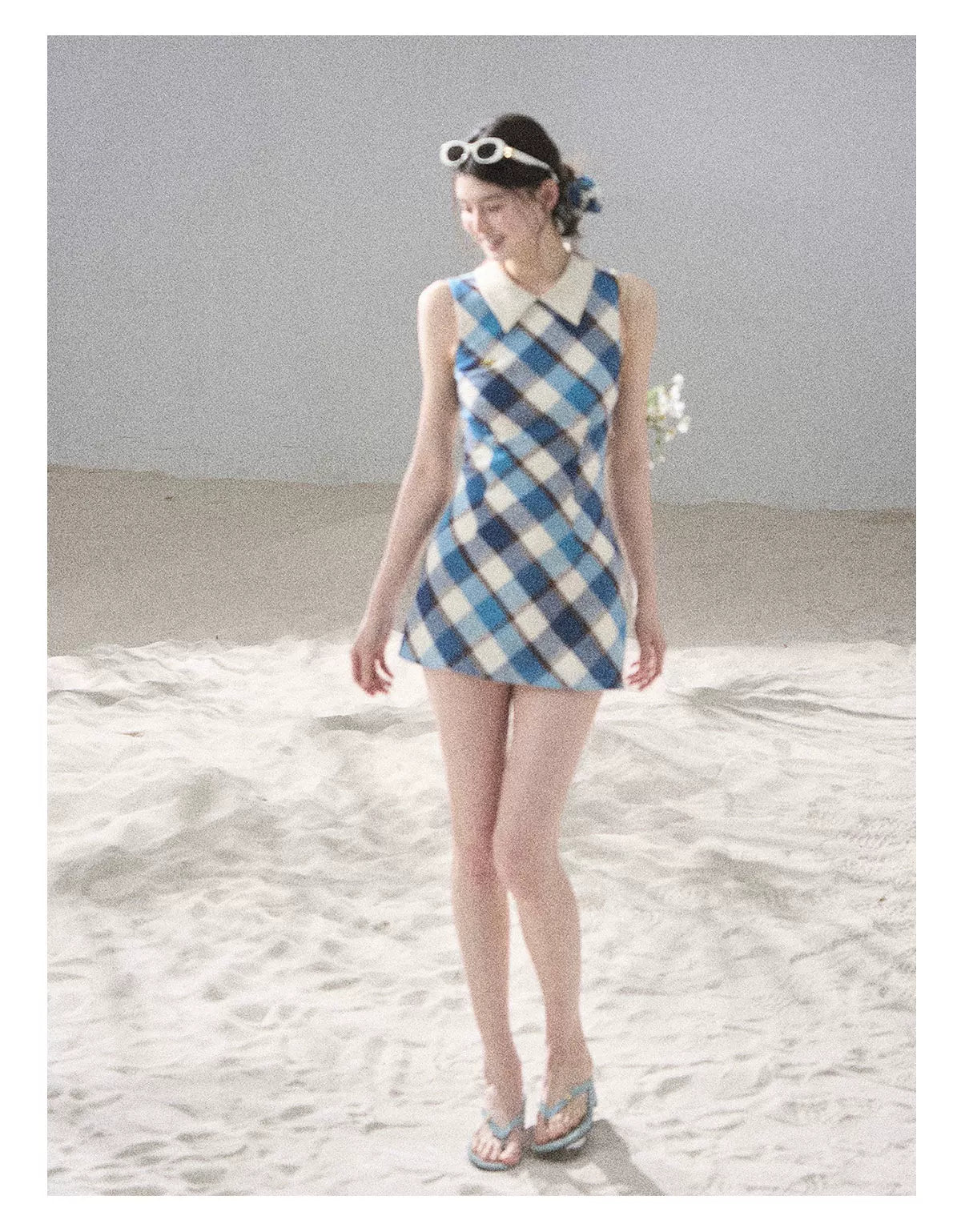 "Sunset by the Shore" Vintage Blue Plaid Polo Mini Dress 358648564