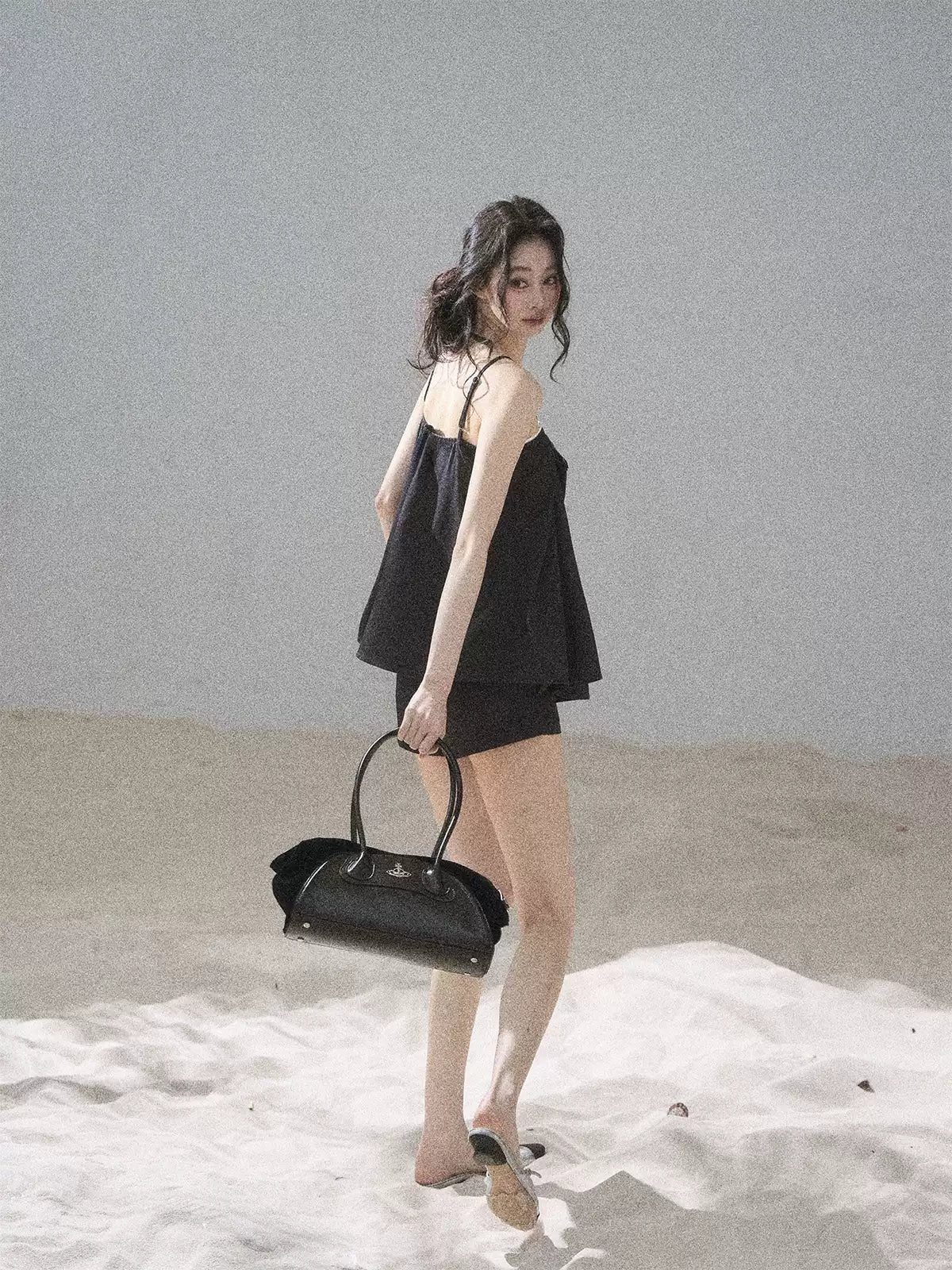 "Flowing Light & Shadow" Slate Gray Cami Top & Skort Two-Piece Set