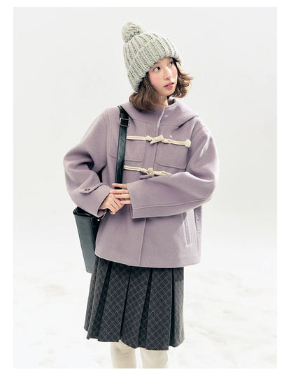 "Velvet Snowfall" Purple Mist Hooded Quilted Wool-Touch Duffle Coat