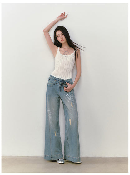 VIAPITTI - Firework Rhinestone Double-Waistband Jeans